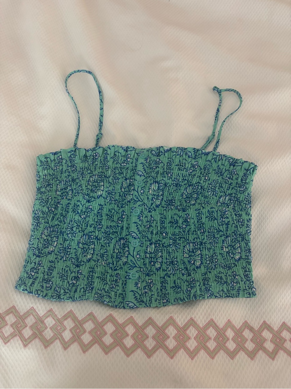 Roller Rabbit Blue-Green Smocked Floral Cami